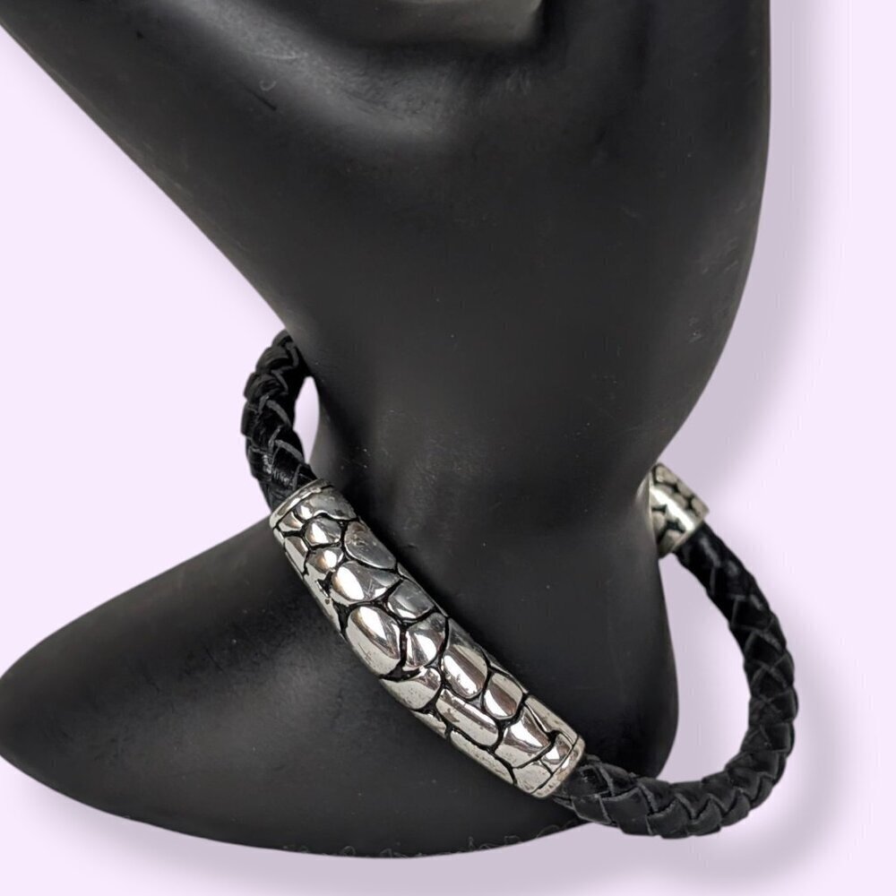 Premier Designs Black Braided Leather Bracelet